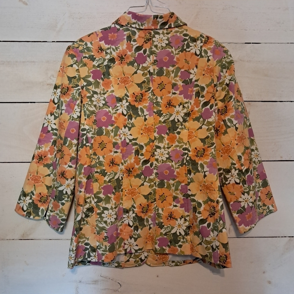 Jaclyn Smith Cotton Floral print Lined 3/4 Sleeve Jacket Size 14 - Picture 2 of 7